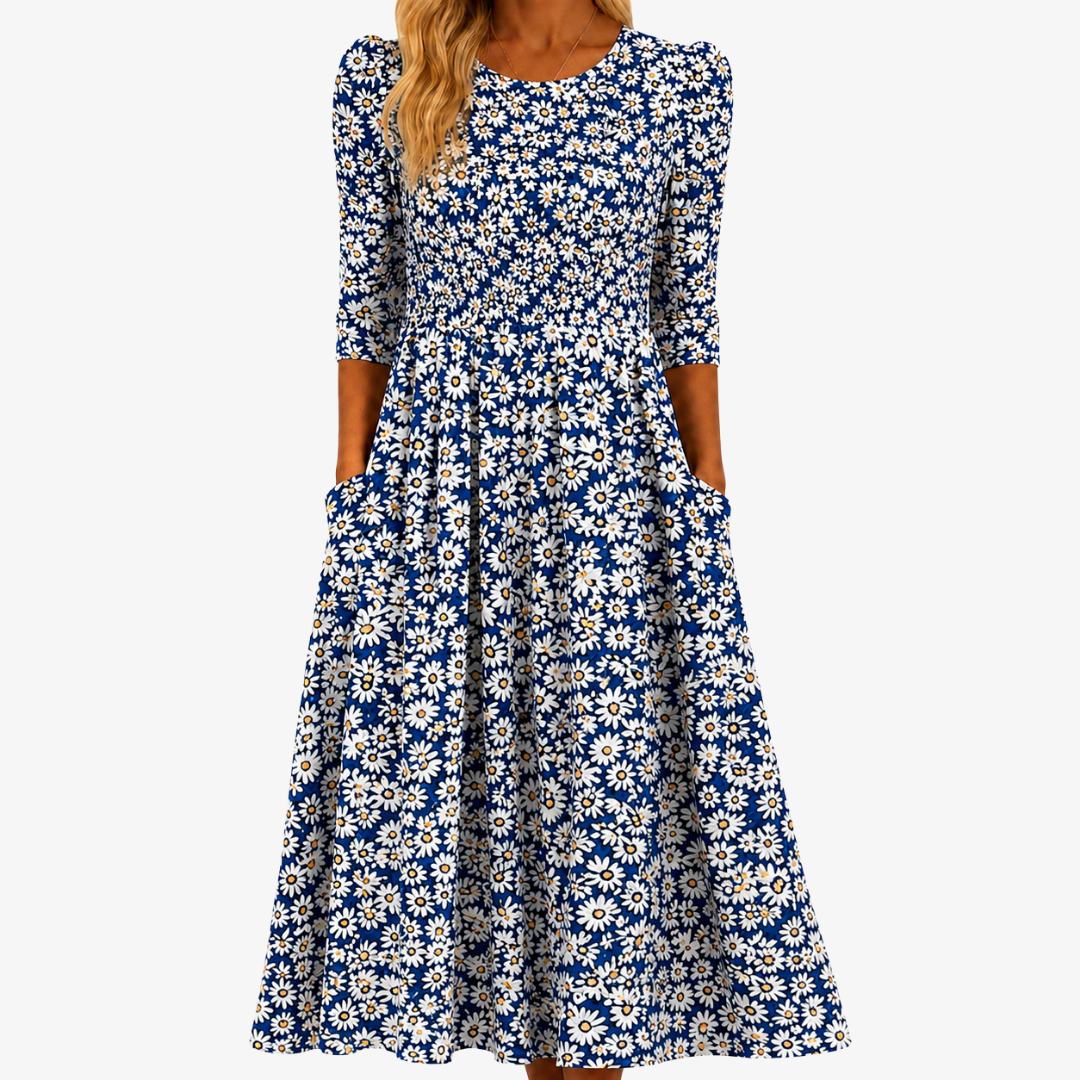 Blue Daisy Garden Pocket Midi Dress